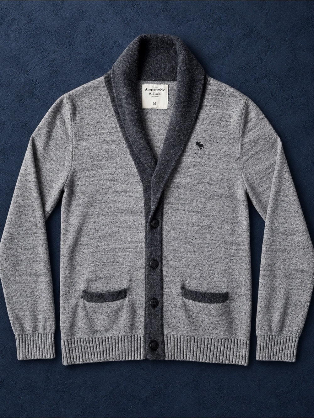 Y2K Abercrombie & Fitch Men Gray Button Down Knit Cardigan Sweater MEDIUM Preppy